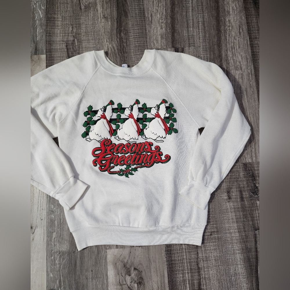 White Vintage Goose  Holiday Sweater with Festive Design